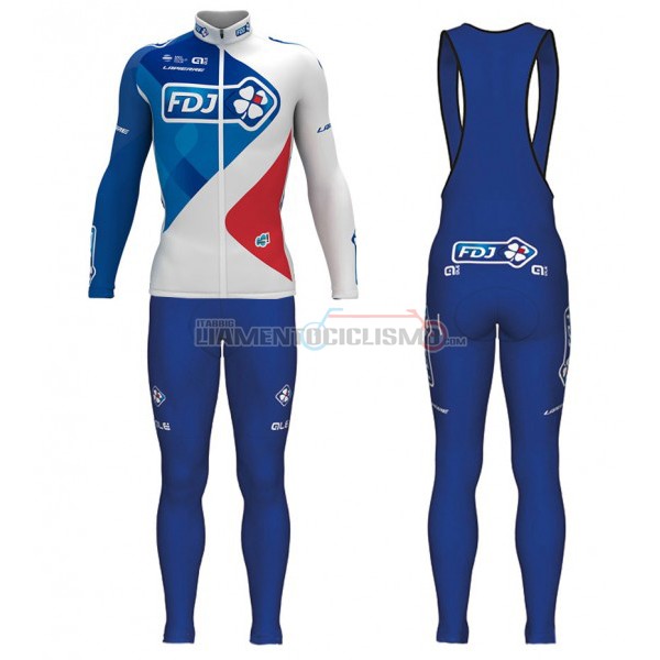 2017 Abbigliamento Ciclismo FDJ Manica Lunga Blu e Bianco